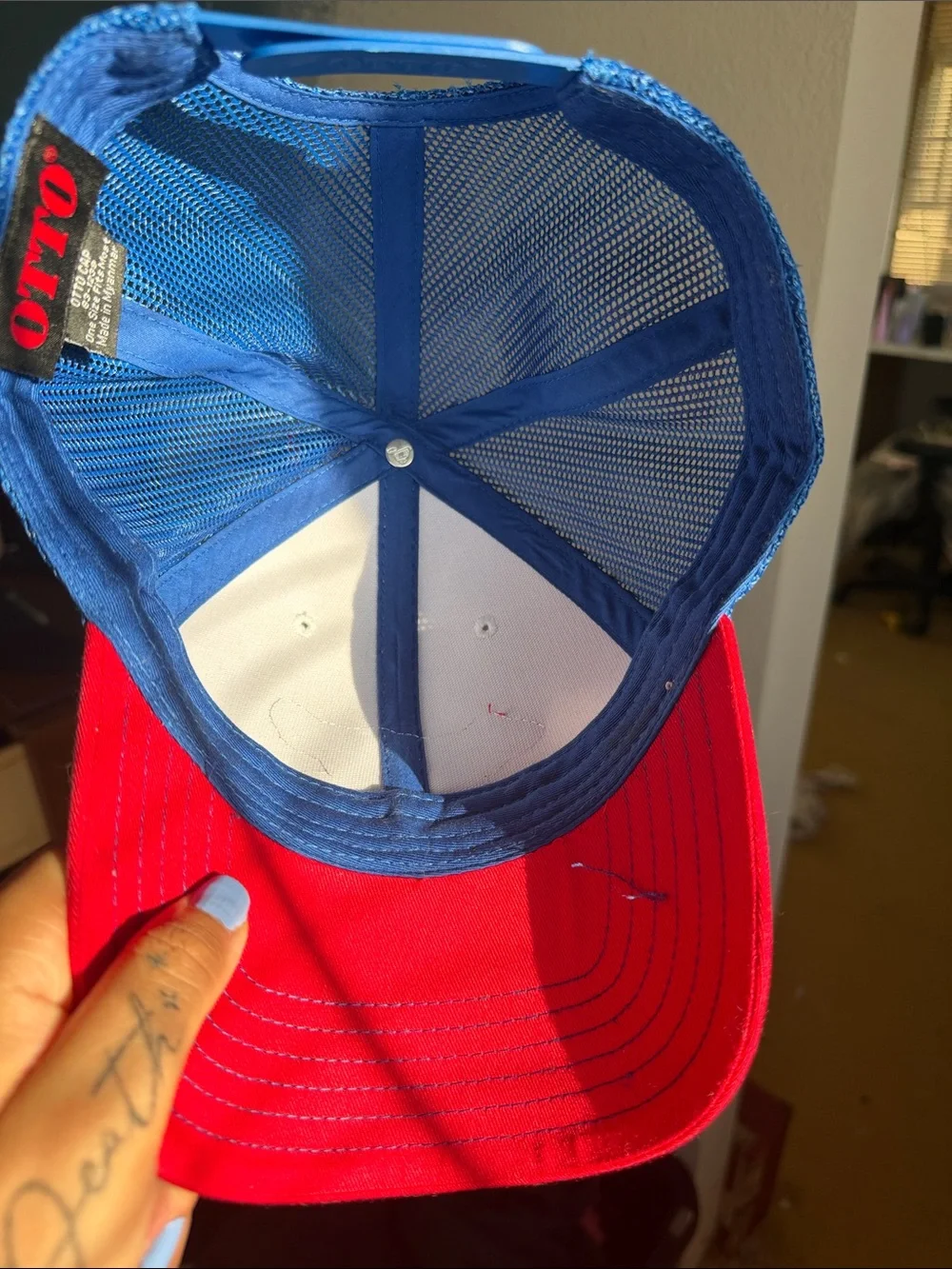 American Honey Red, White & Blue Trucker Hat with Script Patch
